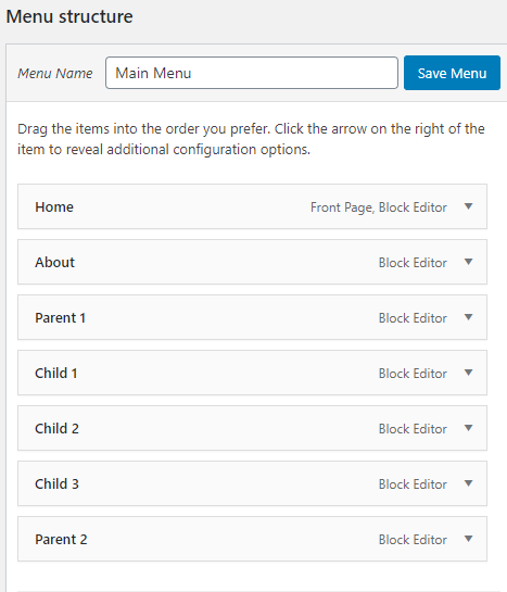 Menu structure